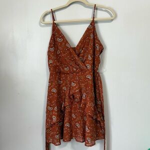 Trixxi Burnt Orange Floral Ruffle Mini Dress Size L
